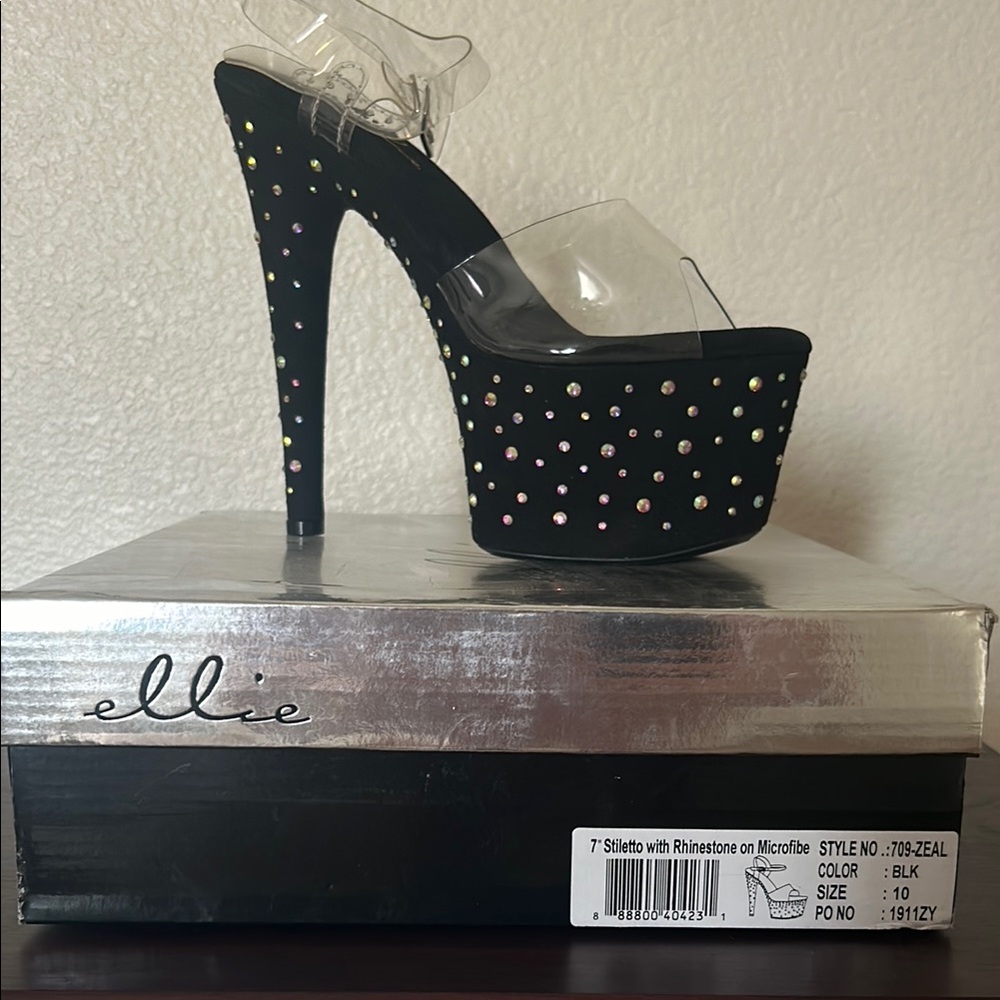 Ellie Black Rhinestone Platform Heels